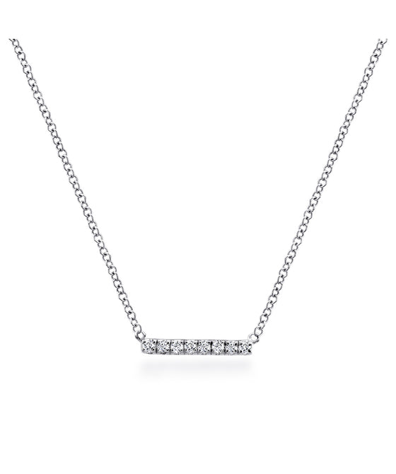 14K White Gold Petite Pave Diamond Bar Necklace