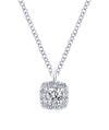 14K White Gold Cushion Halo Round Diamond Pendant Necklace