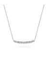 14K White Gold Round and Baguette Diamond Curved Bar Necklace