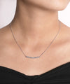 14K White Gold Round and Baguette Diamond Curved Bar Necklace