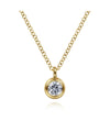 14K Yellow Gold Round Bezel Set White Sapphire Pendant Necklace