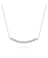 14K White Gold Diamond Pave Curved Bar Leaf Necklace
