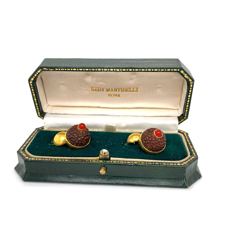 Antique Solid 18K Yellow Gold Carnelian Cufflinks by HEDY MARTINELLI 8.8g W/ Box -  Estate Jewelry