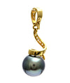 Solid 18K Yellow Gold Tahitian Pearl & Genuine Diamond Spiral Pendant 4.8g -  Estate Jewelry