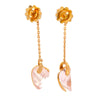 Solid 18K Rose Gold Genuine Diamond & Natural Rose Quartz Drop Earrings 11.5g -  Estate Jewelry