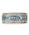 Solid 18 Karat White Gold Genuine Aquamarine and Diamond Band -  Estate Jewelry