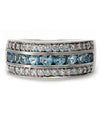 Solid 18 Karat White Gold Genuine Aquamarine and Diamond Band -  Estate Jewelry